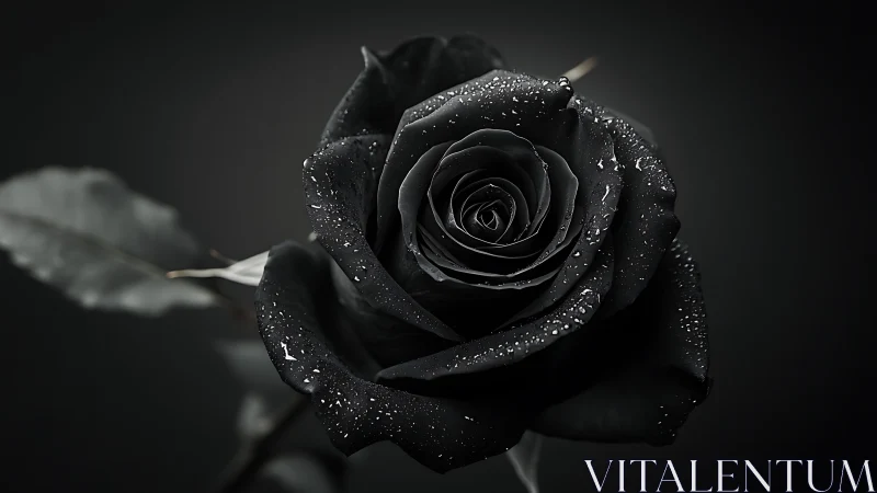 Nocturne Rose in Raindrops, Velvet Petals Drinking Shadows.