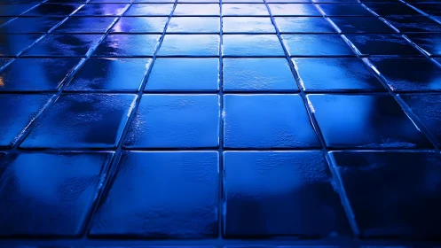 Shiny Blue Glass Tiles in Modern Abstract Lighting Scene.
