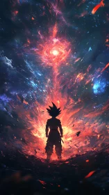 Starlit warrior drinking fire from a spiraling cosmic wound.