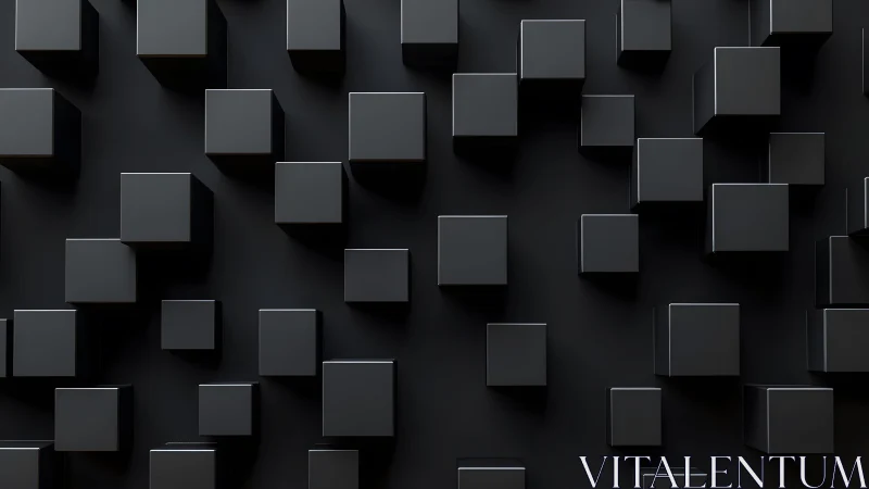 Floating matte black cubes create sleek geometric depth.