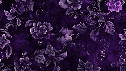 Purple Floral Damask Pattern with Ornamental Scrolls.