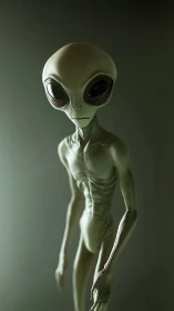 Gaunt extraterrestrial stands in moody cinematic spotlight