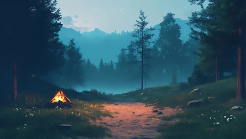 Campfire Glow: A Forest Evening's Quiet Magic.