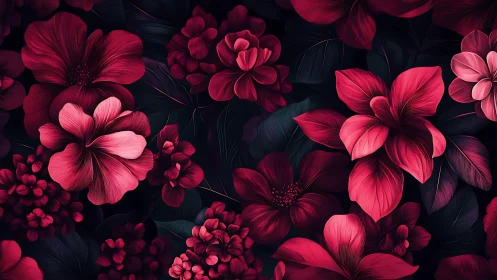 Luminescent Blooms: Deep Magenta Florals Against Black.