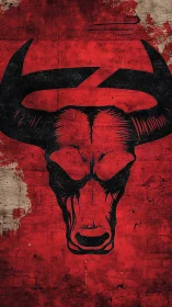 Bull skull emblem centered on distressed red wall