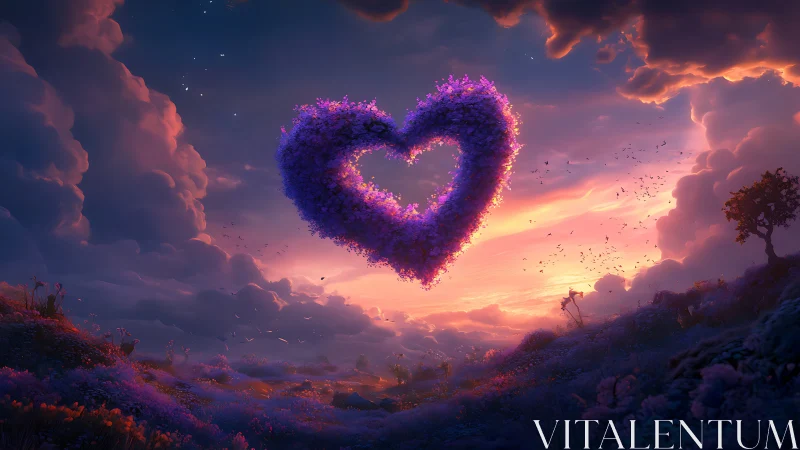 Luminescent Heart Form Against Dramatic Sunset Sky.