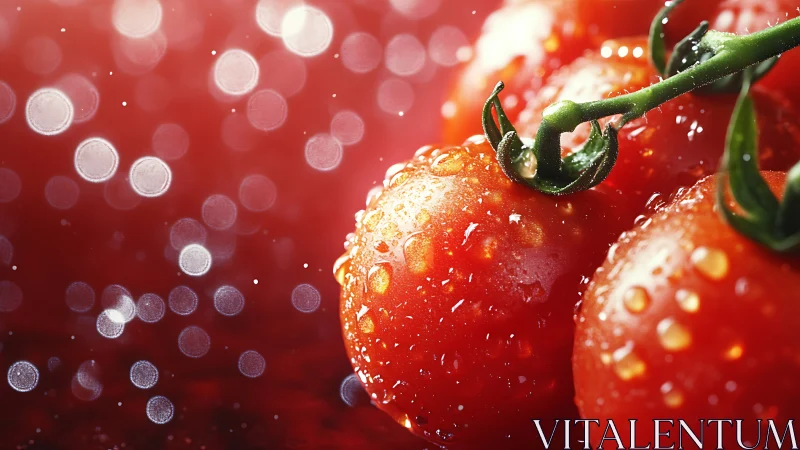 Juicy vine tomatoes sparkling with fresh morning dew.