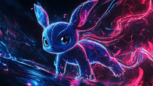 Bioluminescent neon creature with electric trails in motion