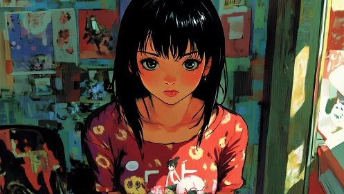 Quiet window day with a bright-eyed anime girl portrait.