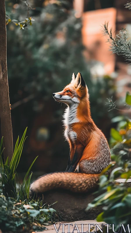 Red fox profile in soft bokeh woodland portrait lighting.