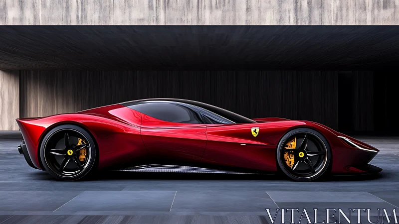Red hypercar profile showcases sculpted aerodynamic bodywork.