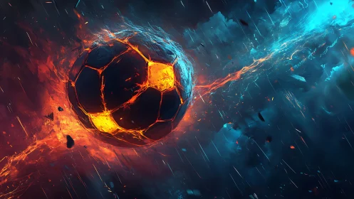 Exploding molten football sphere cleaves dynamic fire and ice