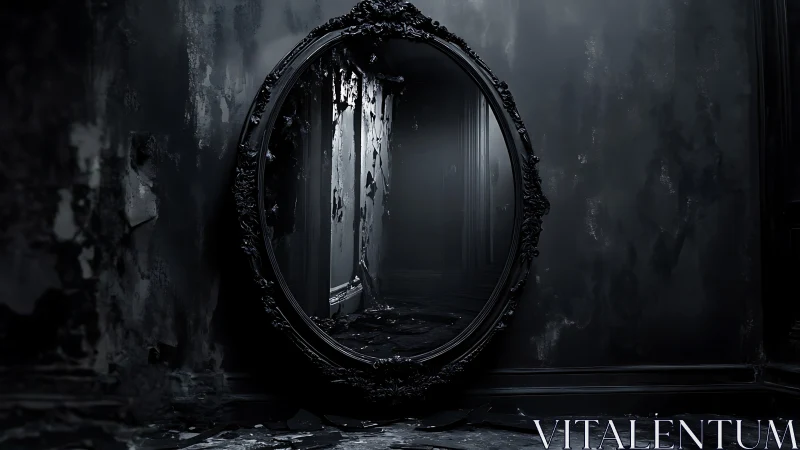 Haunting antique mirror inviting quiet, shadowy reflection.