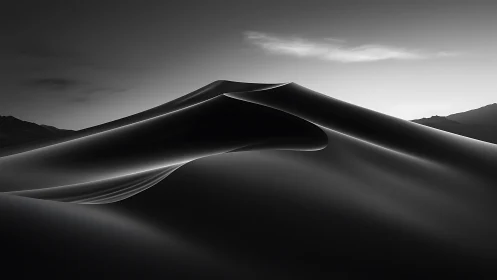 Silken desert dunes carve moonlit waves of quiet shadow.