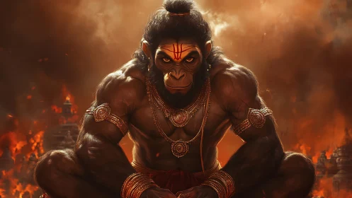 Cinematic digital painting of divine warrior simian avatar.