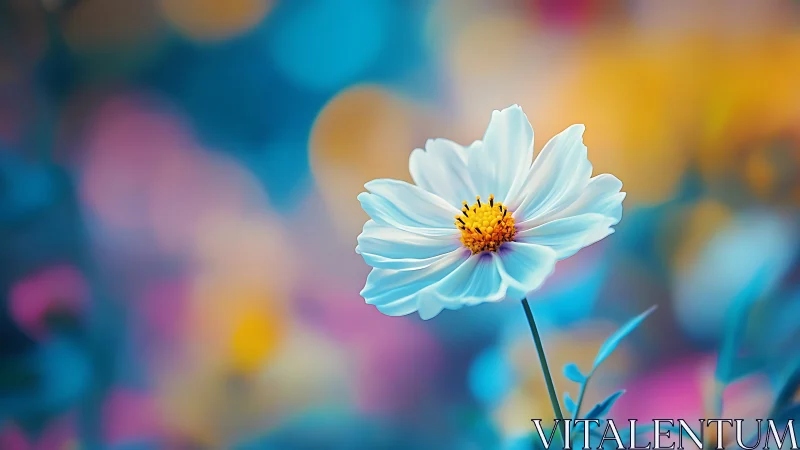 Luminous White Cosmos Flower Blooming in Dreamy Garden