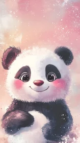 Cute baby panda portrait with pastel dreamy background.