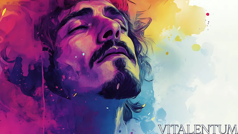 Man with closed eyes in vivid abstract color portrait