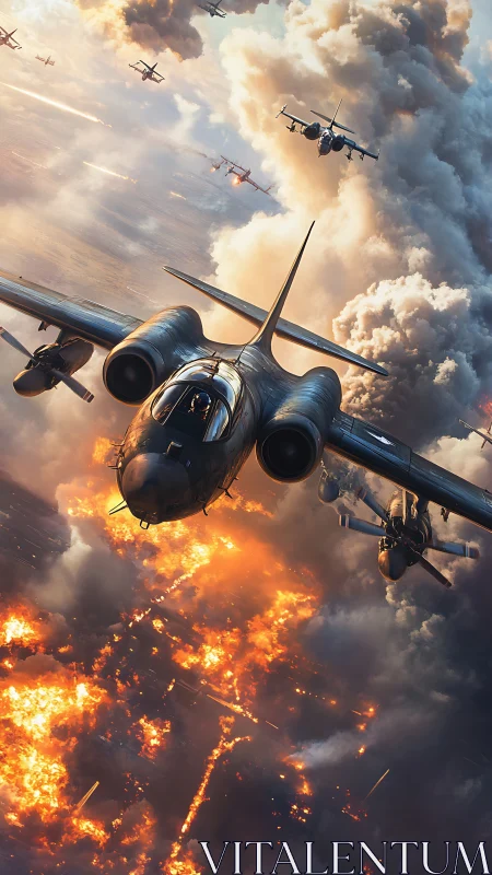 Thunder of steel jets above a blazing sky of chaos.