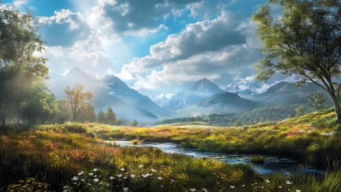 Mountain valley landscape shows detailed river and peaks
