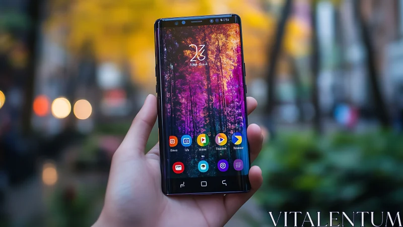 Modern Smartphone Displays Vibrant Wallpaper and App Collection
