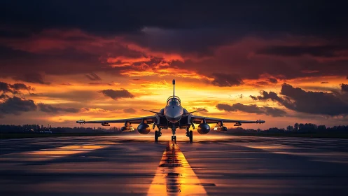 Runway warrior drinks firelight from a stormy sunset sky