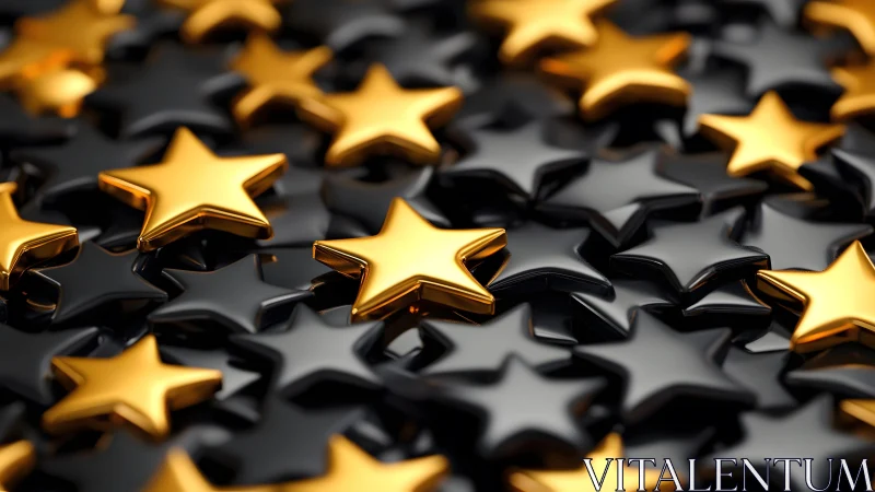Shiny Golden and Black Stars in Glossy 3D Abstract Pattern.