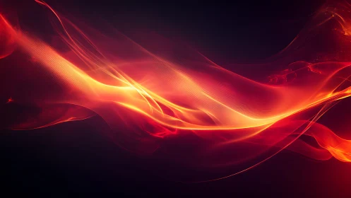 Vibrant flowing orange and red light waves on dark abstract background.