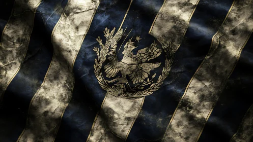 Distressed striped flag with worn eagle crest emblem
