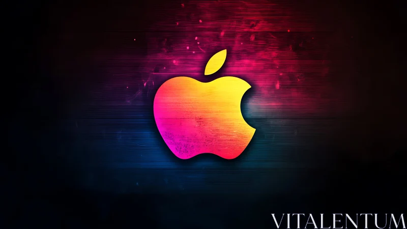 Neon gradient apple emblem on dark textured bokeh background