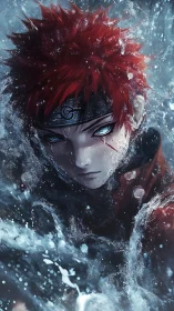 Hydro-dynamic anime warrior portrait with refracted glare.