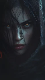 Golden eyes in the dark, a quiet storm behind the gaze.