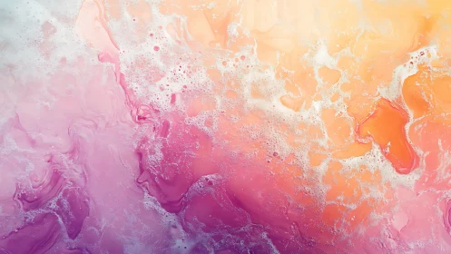 Iridescent pastel foam swirling in sunset gradient bathscape.