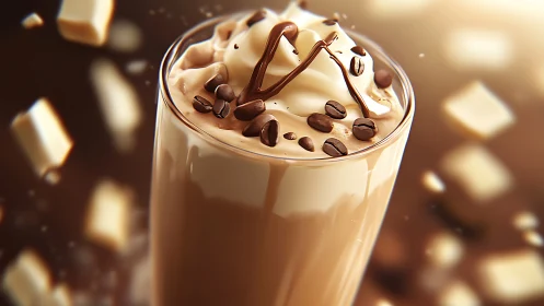 Iced coffee milkshake rendered with hyperreal lighting detail