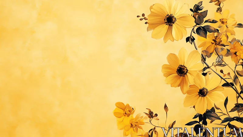 Yellow Daisy Composition Against Gradient Backdrop.