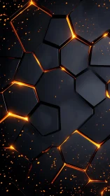 Molten ember veins through fractured black hexagons.