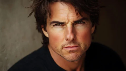 Intense male portrait shows rugged face in tight closeup