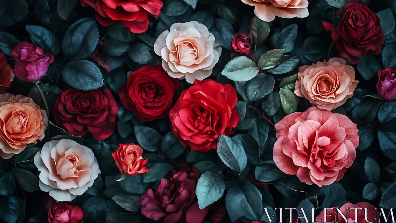 A Lush Garden of Roses in Full Bloom.