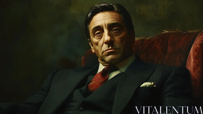 Low-key portrait of stern suited man in chiaroscuro lighting