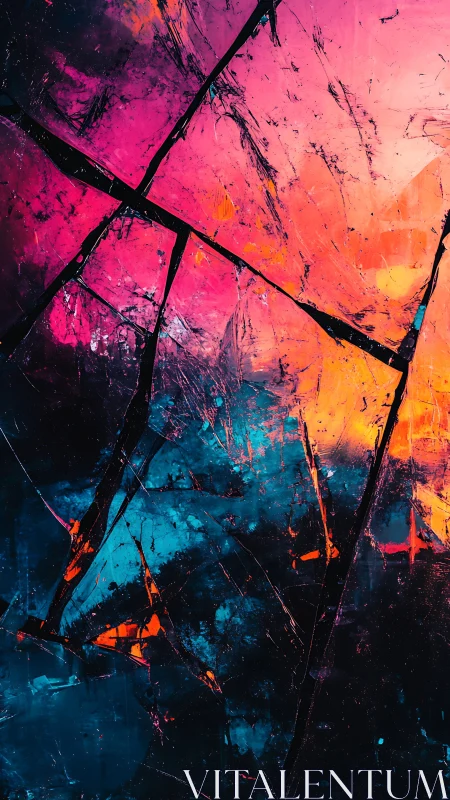 Shattered neon horizon with vivid magenta and cyan fractures.