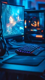 Immersive RGB gaming battlestation in cool neon glow.