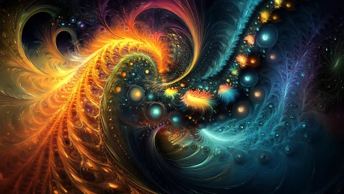 Fractal nebula vortex with radiant chromatic spiral dynamics.