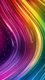 Curved neon light trails form radiant multicolor energy arc