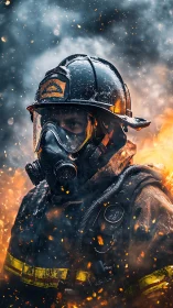 Firefighter in Inferno Combat: Hyper-Dynamic Action Portrait.