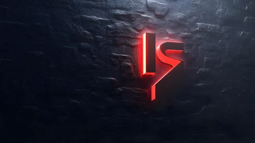 Modern red neon IS logo on textured dark wall, 3D effect.