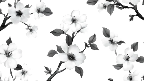Monochrome Blossoms Dance Across Stark Canvas