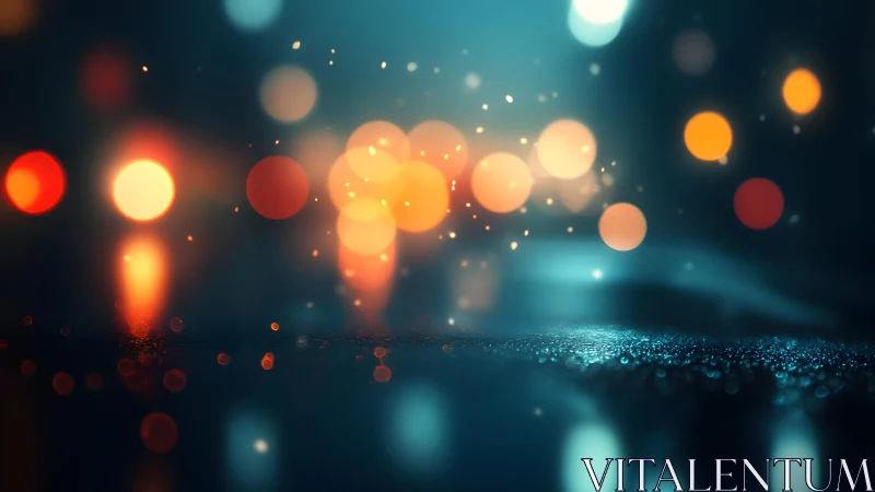 Abstract city lights bokeh with blue and orange tones, dreamy style.