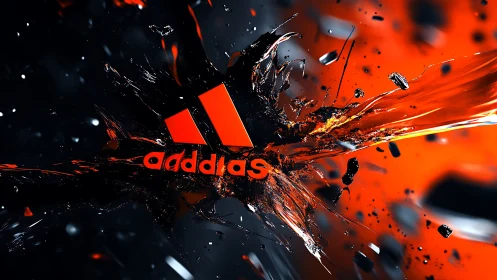 Red logo shatters through dark abstract liquid explosion