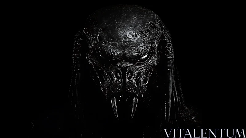 Dark extraterrestrial creature head render on black background.