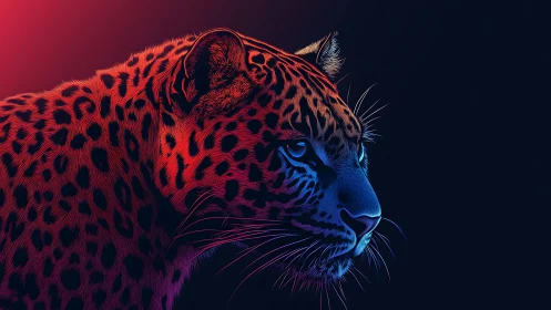 Neon Leopard Portrait in Electric Blue and Red